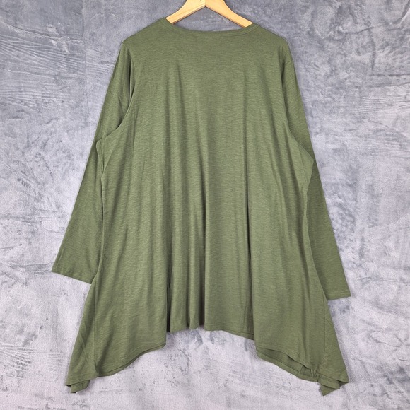 LOGO Lori Goldstein Top 3X Green Asymmetrical Pockets Boho Lagenlook Tunic - Picture 7 of 8